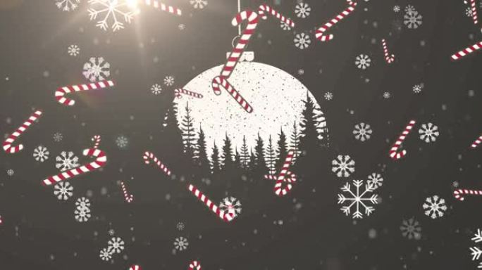 悬挂圣诞摆设糖果和雪花的动画