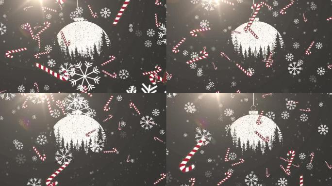 悬挂圣诞摆设糖果和雪花的动画