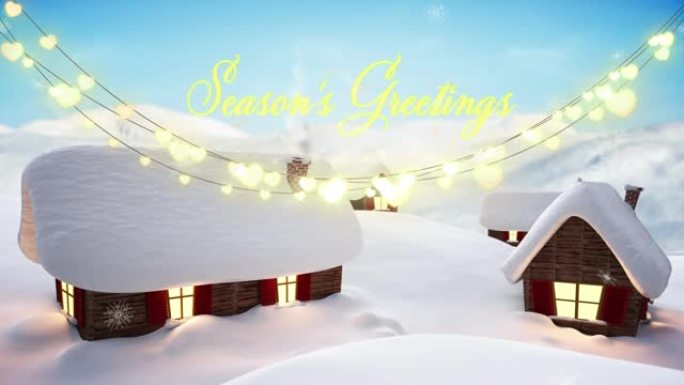 冬季景观上的圣诞节问候和灯光动画