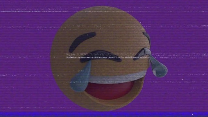 紫色和白色背景下屏幕上的哭泣表情符号动画