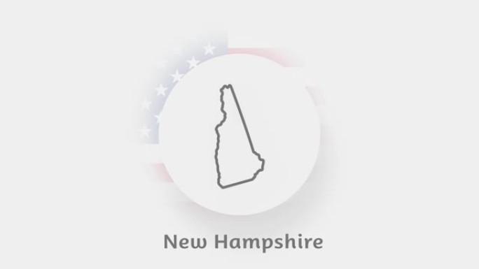 美国新罕布什尔州。显示新罕布什尔州的美国动画地图。美利坚合众国。Neumorphism最小样式