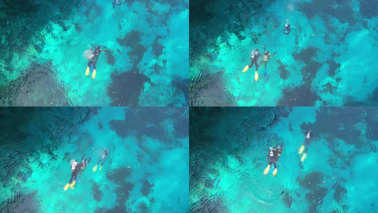 潜水员在g ö kp ı nar湖中进行水下水肺潜水