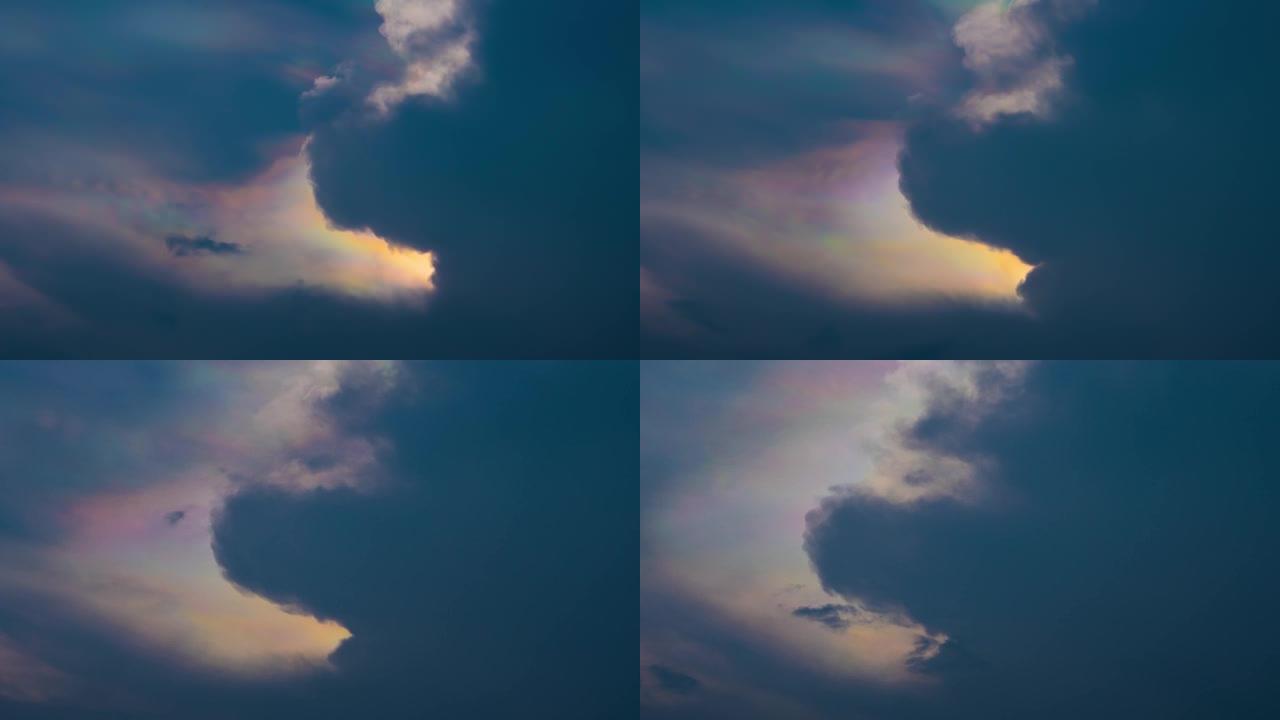 在印度古吉拉特邦Wankaner的天空中看到的稀有虹彩云的4k延时拍摄