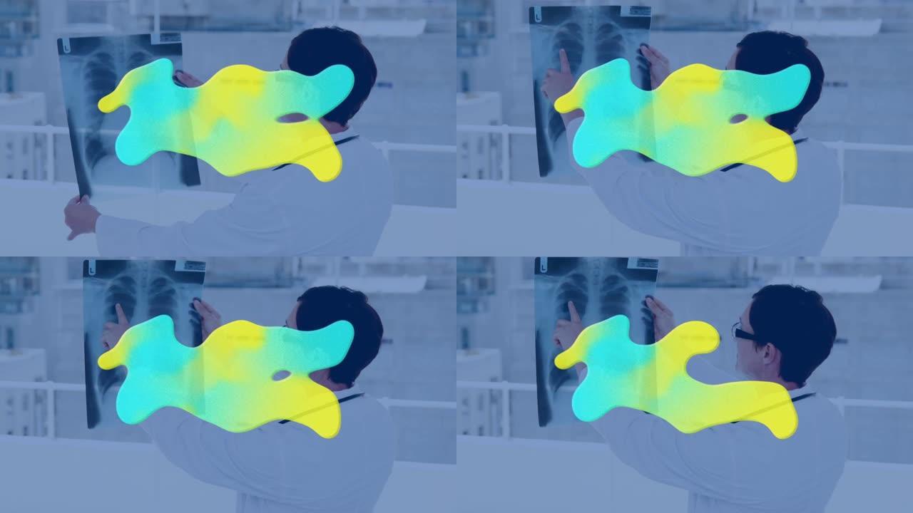 女医生检查x射线扫描时发光斑点的动画