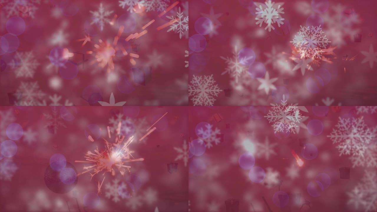 烟花和灯光下的雪的动画