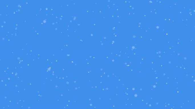 蓝色背景下掉落的多个雪花图标的数字动画