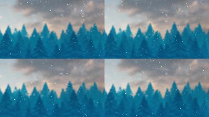 灰色和蓝色的杉木上积雪的动画