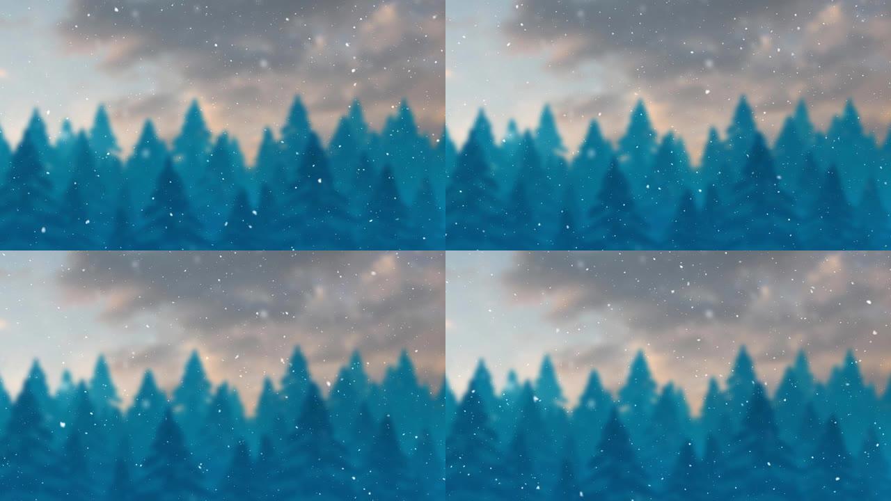 灰色和蓝色的杉木上积雪的动画