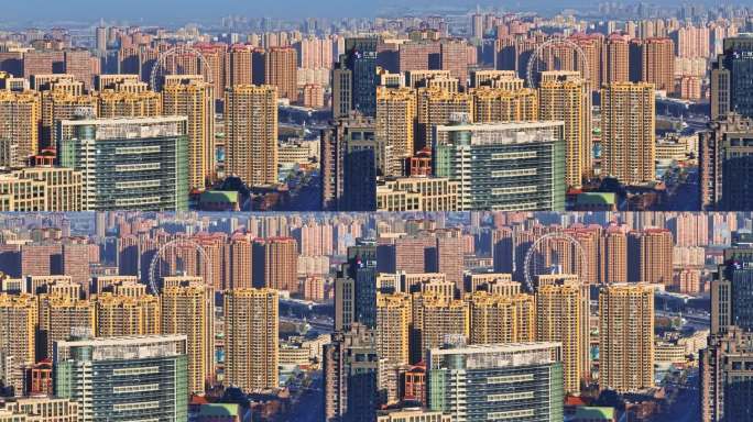 天津市冬季城市风景航拍建筑与天空
