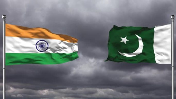 印度和巴基斯坦国旗互相挥舞|循环。