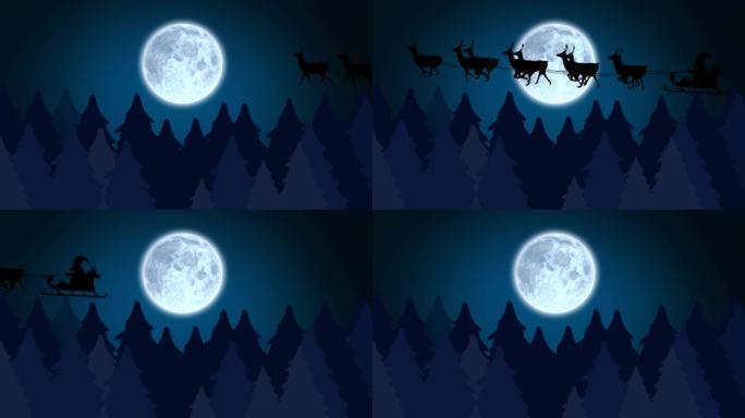 圣诞节在雪橇上的圣诞老人上的枞树动画