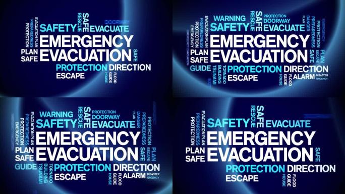 紧急疏散动画词云，动画排版无缝循环。