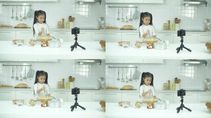 小vlogger在家庭厨房拍摄和直播烘焙教程