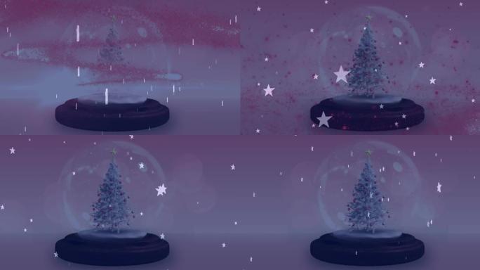 冬季风景中落在雪球上的星星的动画