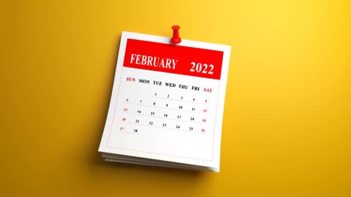 黄色背景上的循环摇摆2月日历2022