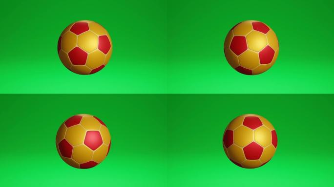 3D动画金色足球在孤立的黑暗工作室背景上旋转，为您的广告或社交媒体帖子