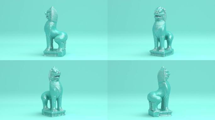 中国守护古韵古韵帝王雄伟的狮子雕像为皇帝守护符号无缝循环动画背景，3d渲染动画高清1080p视频