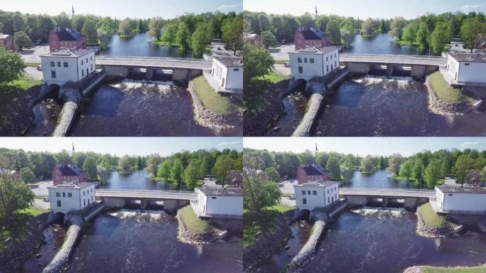 田园诗般的无人机拍摄了爱沙尼亚波尔萨马市的河流。