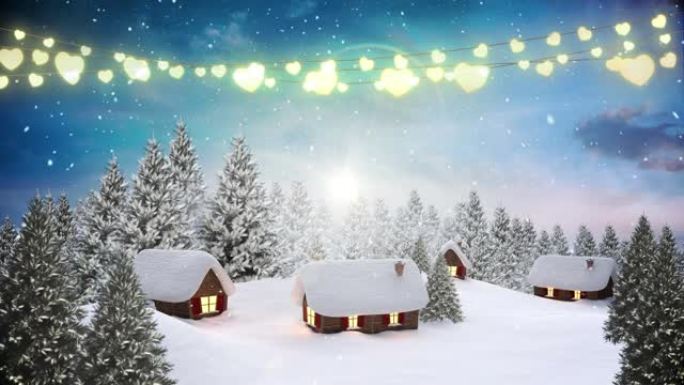 冬季景观上的圣诞灯动画