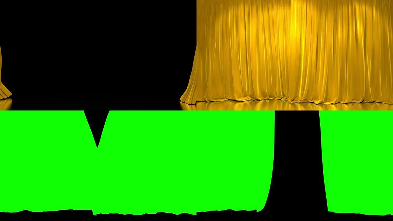 舞台剧院的窗帘打开和关闭，视频是循环的，并包含透明频道，绿屏。