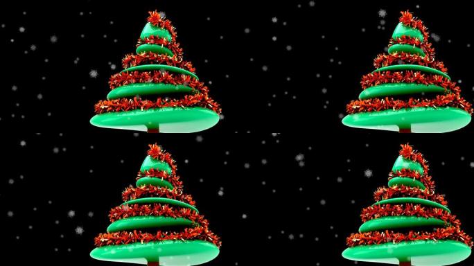 在黑暗的背景下，雪花落在圣诞树上的动画