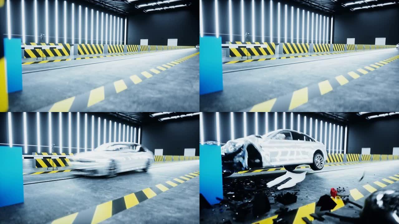 通用3d汽车碰撞测试。汽车破坏。现实的4 k的动画。