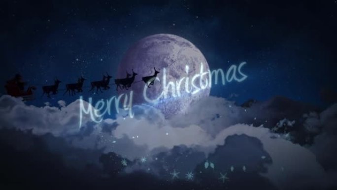 圣诞老人在雪橇上的圣诞快乐文字动画