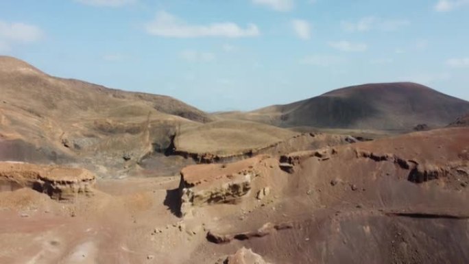 加那利群岛富埃特文图拉岛北海岸Corralejo的Calderon Hondo火山附近的航空无人机图