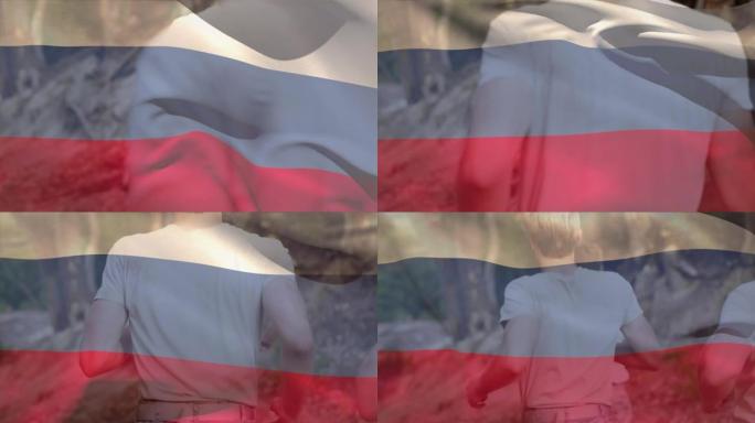 俄罗斯国旗的动画在不同的男性士兵