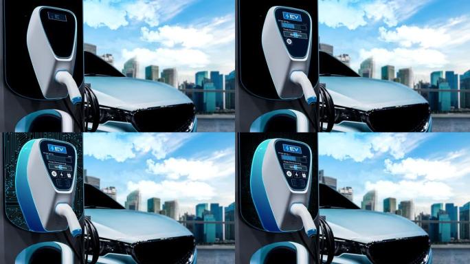 绿色能源和生态动力概念的电动汽车电动充电站