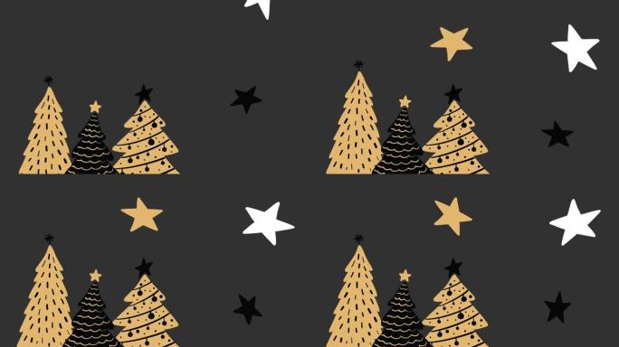 灰色背景下的多个圣诞树和星星图标的数字动画