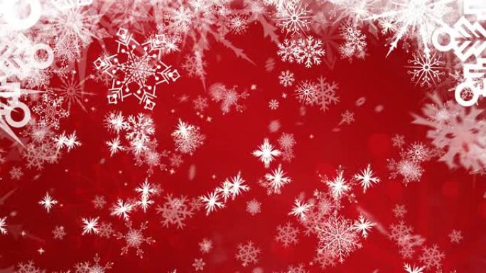 圣诞节雪花飘落的动画，红色背景