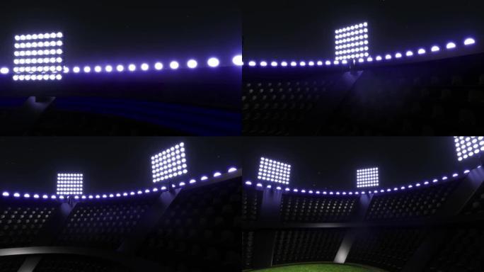 运动场背景，闪光灯。发光的体育场灯，3d渲染