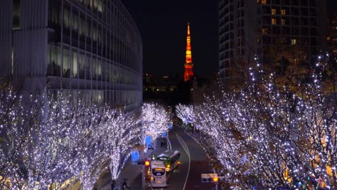 六本木榉坂和东京塔的圣诞节照明