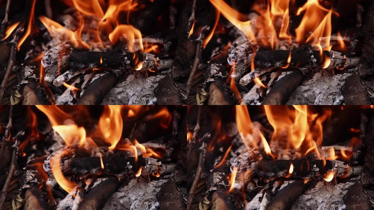 室外壁炉和自然环境中的碎火和灰烬实时音频