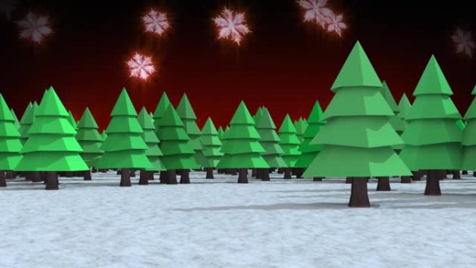 飘落的雪上的圣诞树动画