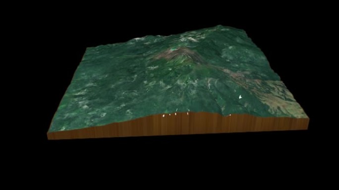 Rincon de la Vieja火山地形图3D渲染360度循环动画