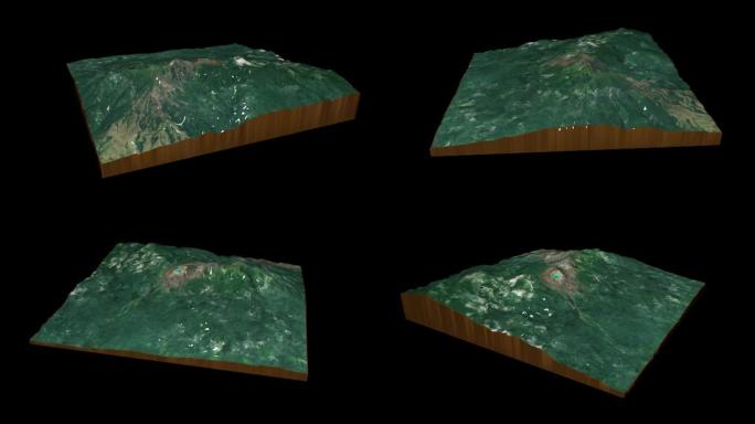 Rincon de la Vieja火山地形图3D渲染360度循环动画