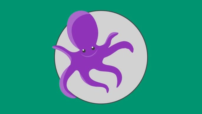 绿色背景上的紫色章鱼动画