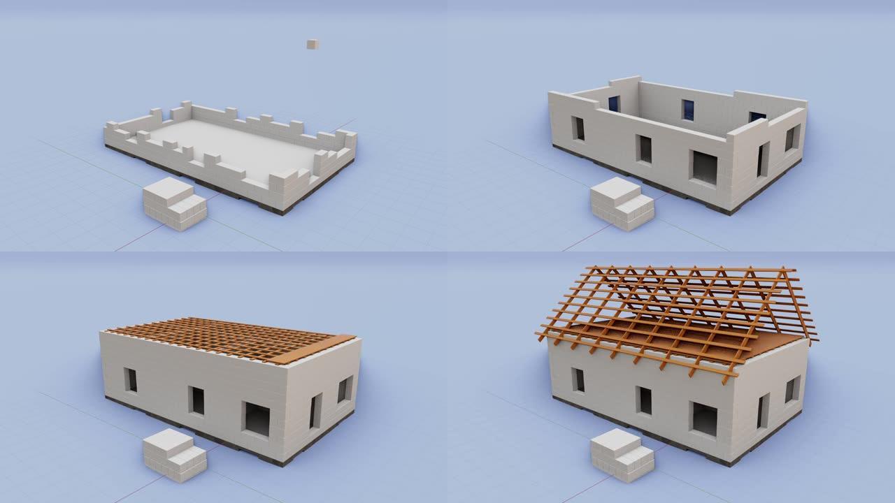 3d可视化未完成房屋的屋顶