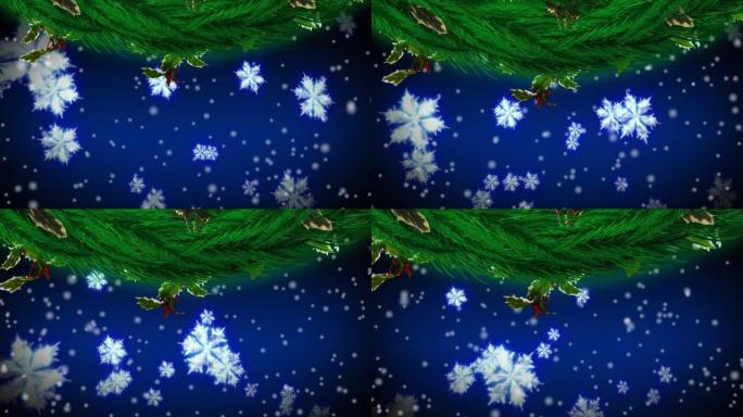 飘落的雪上的圣诞节装饰动画