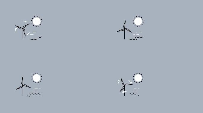 灰色背景上的卡通风，太阳和水的4k视频。