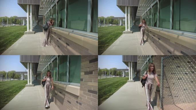 公立学校大楼外的少女回到学校4k视频系列