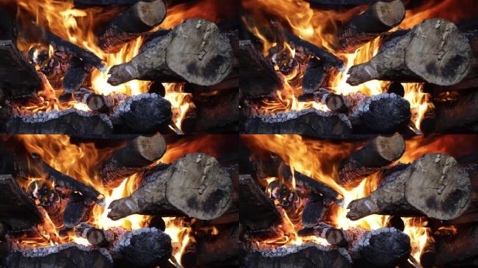 木头炉子里的火焰