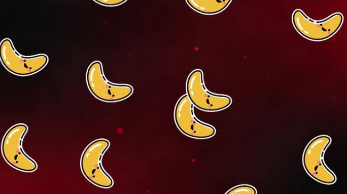 黑色背景上的香蕉重复在光点上的动画
