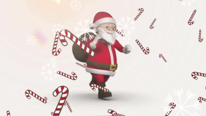 圣诞老人奔跑的雪和糖果棒掉落的动画