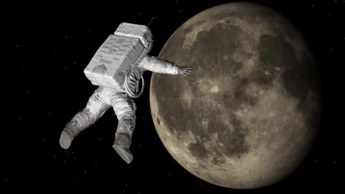 宇航员在太空中绕月球飞行。太空行走。无缝循环。