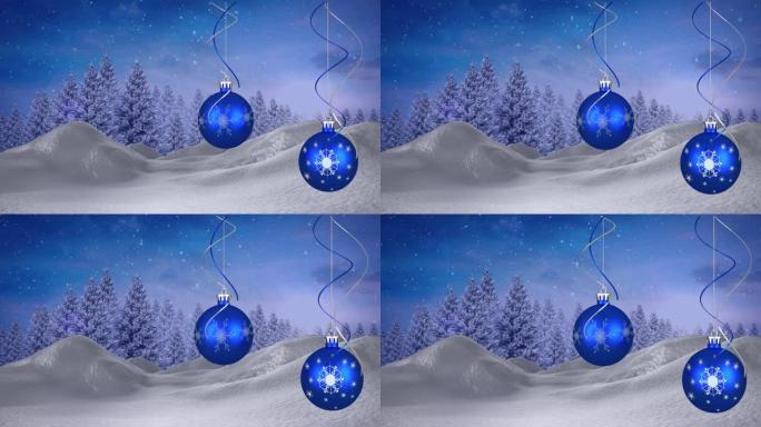 冬季景观上的圣诞节装饰动画