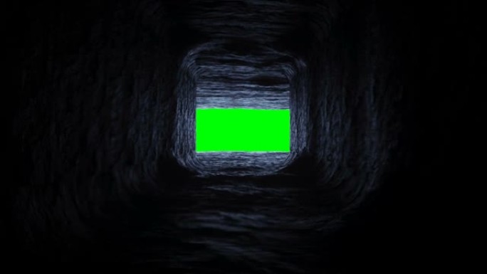 在岩石未来主义洞穴中飞行，科里多。逼真的绿屏4k动画。
