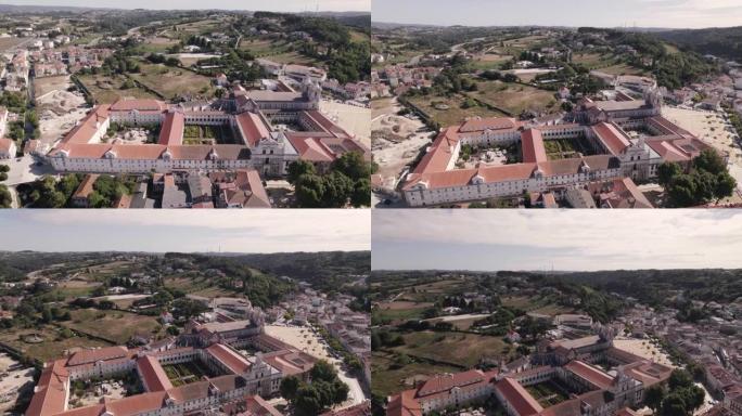 空中拍摄的Alcobaça修道院的侧门在葡萄牙的历史城市。